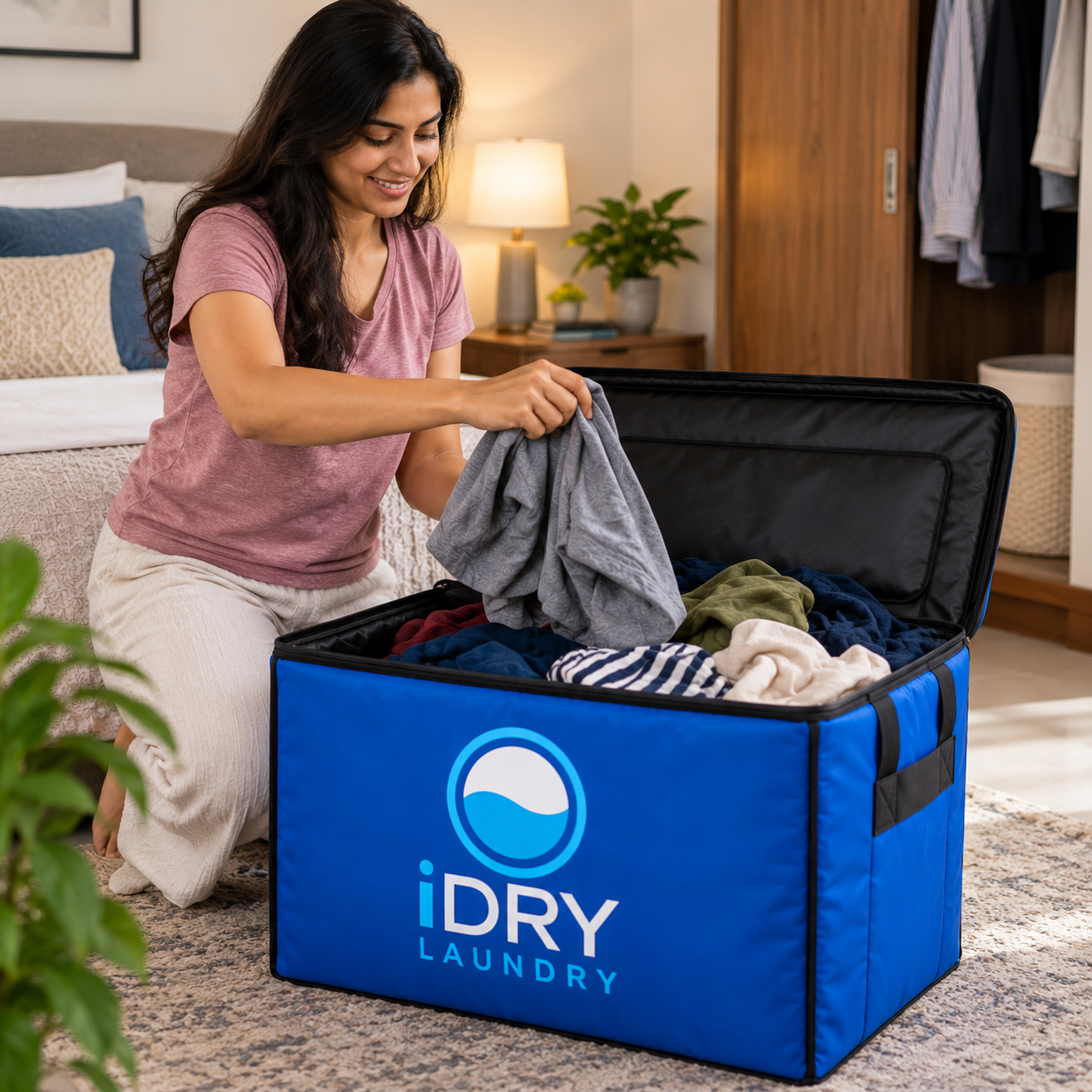 Customer filling an iDRY Box with everyday laundry